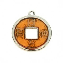 2 x Chinese geluksmunt emaille 20 x 23mm oogje: 1,5mm oranje