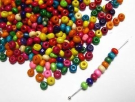 Super leuke Yoyo-beads mix, houten kralen 4mm c.a. 20 gram c.a. 750 stuks  assortiment