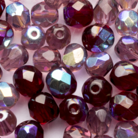 15  x ronde Tsjechische kralen facet kristal 7mm kleur: ab paars gat: 1mm