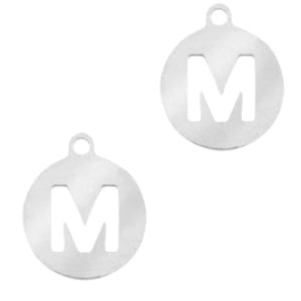 Roestvrij stalen (RVS) Stainless steel bedel rond 10mm initial coin M