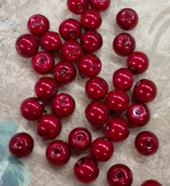 80x prachtige glasparels 6mm Gat: 1mm bordeaux rood