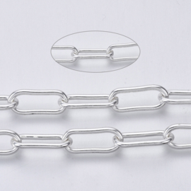 50 cm RVS Paperclip ketting ovaal gesoldeerd 17 x 7 x2 mm Zilver kleur