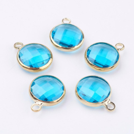 Crystal glas facet hanger rond goudkleur 8,5 x 12 x 3mm oogje: 1,5mm Deep Sky Blue