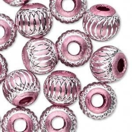 10 x Roze aluminium kraal 12mm gat c.a. 6mm