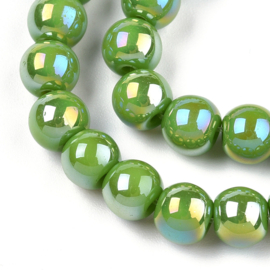 15 x Diamond coated glaskralen 6~6,5 mm, gat: 1,4 mm, Lime Green