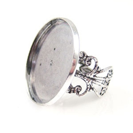 Verstelbare basis ring, antiek zilver - Verstelbaar rond - tray 25 mm