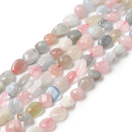 10 x Morganiet edelsteen kralen nugget 10–11 x 7–8 x 5–6 mm – gat 0,8 mm – pastel mix kleuren