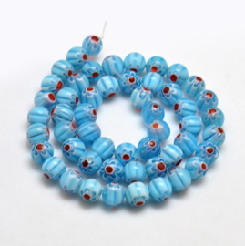 10 x Millefiori glas kralen 8mm sky blue gat: 1mm