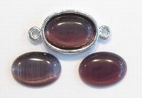 10 x Plaksteen glas cate-eye ovaal donker amethyst 10 x 14 mm