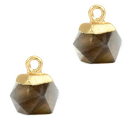 1 x Natuursteen hangers hexagon Black diamond-gold Rook Kwarts