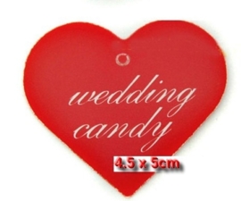 c.a. 50 stuks Labels met ponsgat zonder touwtje hart model : Wedding Candy c.a. 45mm x 50mm