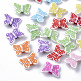 25 x Vrolijke gemixte acryl kralen vlinder