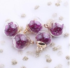 2 x Transparante Glazen Bal Charms, mini kerstballetje 16mm oogje: 2,2mm transparant Paars