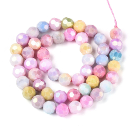 1 x Glaskralen streng facetgeslepen rond 7,8-8,2 x 7,8 mm – gat 1 mm – Mixed Color