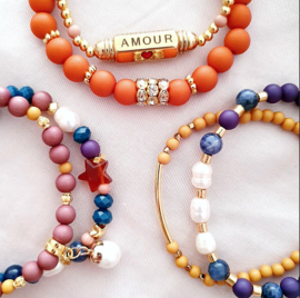 1 x C.U.S® Sieraden message beads "amour" & heart Goud (nikkelvrij)