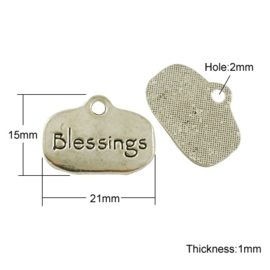 10x Tibetaans zilveren bedel blessings 15 x 21 x 1mm oogje: 2mm