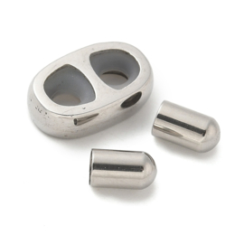 1 x RVS 304 stopperkraal schuifkraal met 2 eindkapjes 12 x 8 x 3 mm – gat 3 mm – roestvrijstaalkleur
