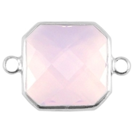 Crystal glas tussenstukken vierkant 16x16mm Light rose opal-Silver  (Nikkelvrij)