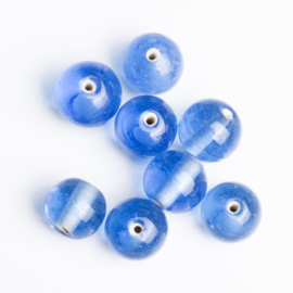 10 x Glas kraal 12 x 10mm kleur: blauw gat: 2mm