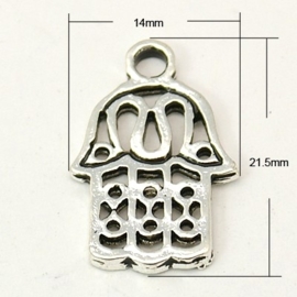 4 x Tibetaans zilveren bedeltje van een Hamsa Hand van Fatima 14 x 21,4 x 1,5mm Gat: 2,5mm