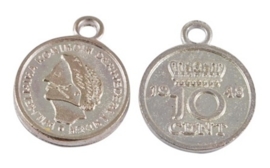6 x Tibetaans antiek zilveren Wilhelmina dubbeltje muntje 15mm, gat: 2mm
