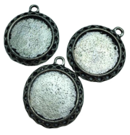 2 x Antiek zilveren cabochons houder tray Ø14 mm oogje 2,4 mm