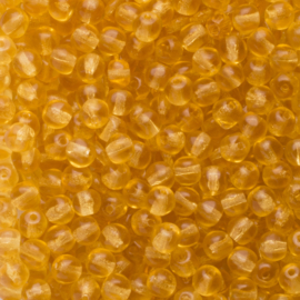 30  x ronde Tsjechische kralen facet kristal afm: 4mm Kleur: goud geel  gat c.a.: 1mm
