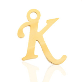 Roestvrij stalen (RVS) Stainless steel bedels initial K Goud