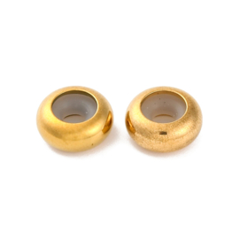 RVS 202 smart bead stopper  Gold ca. 10 x 4,5mm gat 5mm (rubber gat Ø3mm)