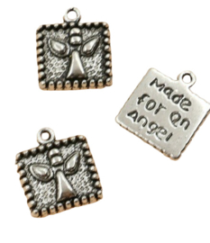 5 x Tibetaans zilveren bedeltje "Made for an angel" 13 x 15mm gat 1mm