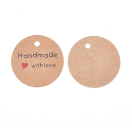 50 x stevige bruine labels prijskaartjes  (zonder touwtje) handmade with love 45mm diameter x 0,4mm  gat 4.5mm ♥