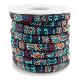 20 cm Trendy gestikt koord 6x4mm Multicolor emerald-aubergine-orange