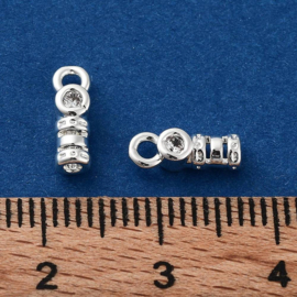 2 x  Messing koordeindjes, eindkapjes met  zirconia, 925 sterling zilver plated, 10x3.5x3mm, gat: 1,5mm, Ø 1,5mm