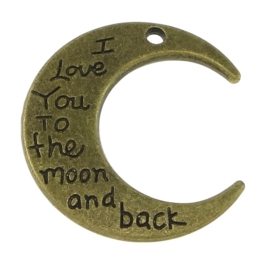 5 x bedel hanger love you to the moon and back  28 x 30 x 2,5mm gat: 2mm geel koper kleur ♥