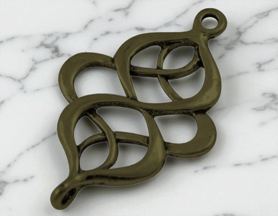 2 x Metalen tussenzetsel – geel koperkleur – 28 x 18 x 2 mm – oogje 1,5 mm