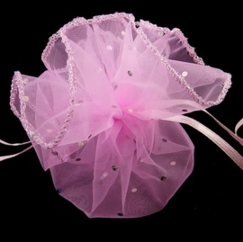 10 x ronde organza zakje roze met zilveren stippen, Ø 26 cm  (op is op!)