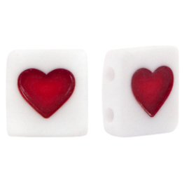10 x Letterkralen van acryl square hartje White-red ♥ ca. 8mm (dubbele rijggaten Ø1.4mm)