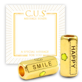 1 x C.U.S® Sieraden message beads "smile and happy" & star Goud (nikkelvrij)