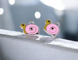 2 x Kinderkralen Metalen Bedel Slak Roze 18 x 16 mm