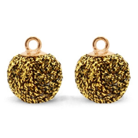 2 x  Pompom bedels met oog glitter 12mm Gold brown-gold