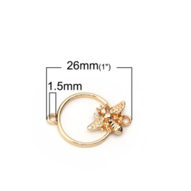 2 x Metalen tussenzetsel bedel met een honingbij  26 x 18mm oogjes 1,5mm goudkleur (Nikkelvrij)