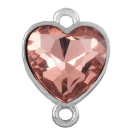Tussenstuk Crystal glas hartje ♥ 19 x 14 x 6,5 mm oogjes: 2mm peach Salmon Pink