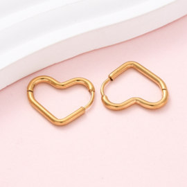 2 x 201 RVS creolen hart 17,5 x 19,5 mm – goudkleur (Real 18K Gold Plated)