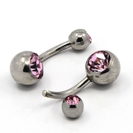 RVS Navel piercing met kristal  24x8mm  1,6mm Light Rose