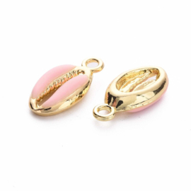 2 x  Kauri Schelp hangers light gold 17 x 8,5 x 3,5mm oogje 1,8mm Pink