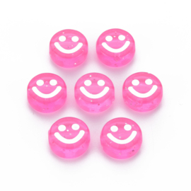 10 x Smiley kralen van acryl mix ca. 10 x 5 mm horizontaal gat (Ø2mm) met glitters