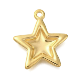 1 x RVS 304 ster bedel Goud kleur, 28 x 25 x 3mm, oogje:  2mm