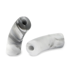 5 x Acryl kralen tube White-grey marble ca. 36x12mm (gat Ø4mm)