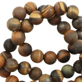 10 x natuursteen kralen kwarts, agaat en tijgeroog patronen 8mm mat Dark brown gat Ø1.7mm