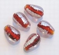 5x Glaskraal India druppelvorm Rood-zilverfolie 17 mm